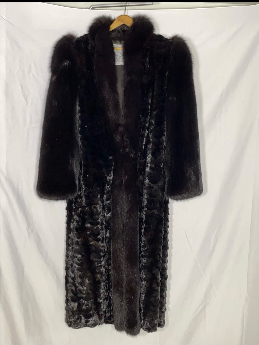Women's Long Black Faux Fur Coat with Plush Collar